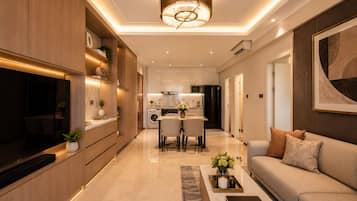 Superior Family Two-Bedroom Suite with Expansive Living Area and Kitchen | Geluiddichte muren, gratis wifi, beddengoed