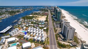 Enjoy waterfront views and access to the beach from this coastal resort area.