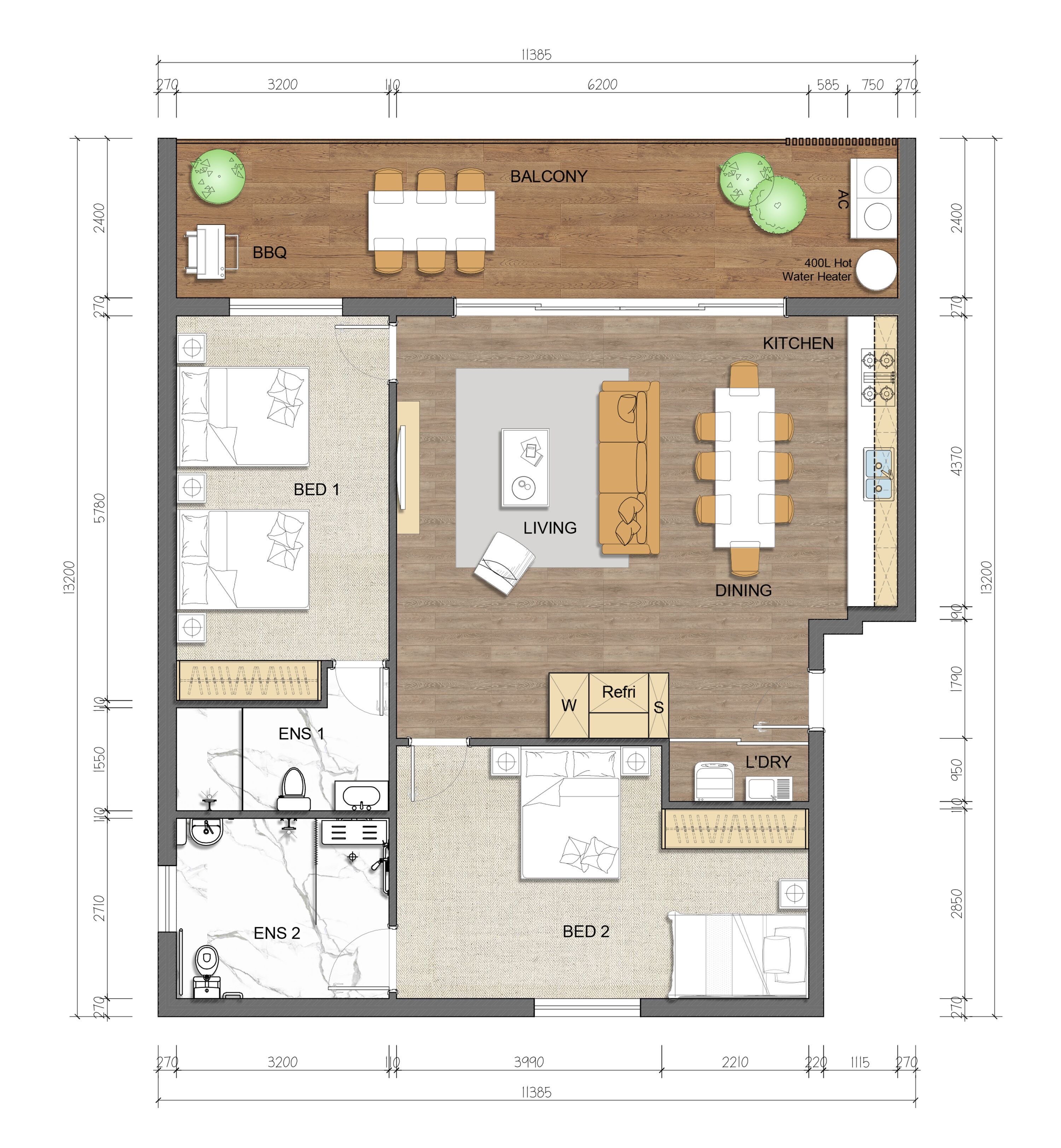 Apartment, 2 Schlafzimmer | Grundriss