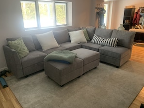 Smart TV, fireplace, DVD player, books