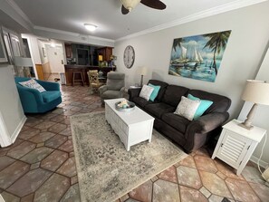 Living area - BeachFront condo next to Sea n Suds. Easy to walk to lots places  (Gulf Shores)