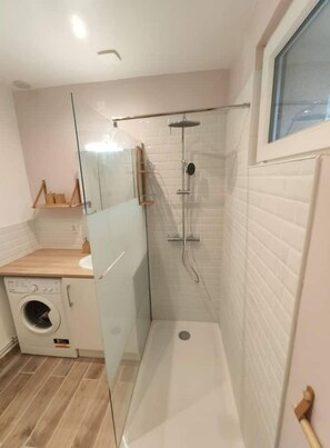 Hair dryer, towels, toilet paper