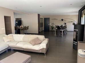 TV, DVD player, ping pong