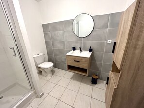 Hair dryer, towels, toilet paper