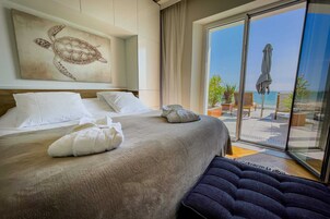 华丽公寓, 露台, 海滩景观 (Entre ciel et mer) | 埃及棉床单、高档床上用品、加厚床垫、客房内保险箱