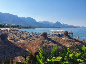 靠近海滩、沙滩椅