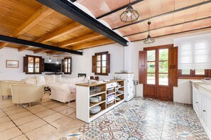 TV, fireplace - Quiet pool villa with chill out area, barbecue near Llucmajor, YourHouse Can Rosillo (LLucmajor)