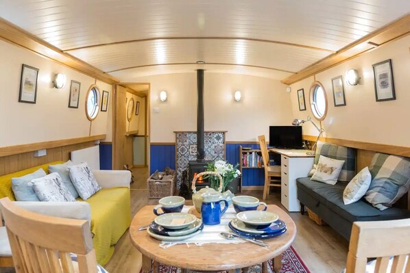 Smart TV, DVD player, books, music library