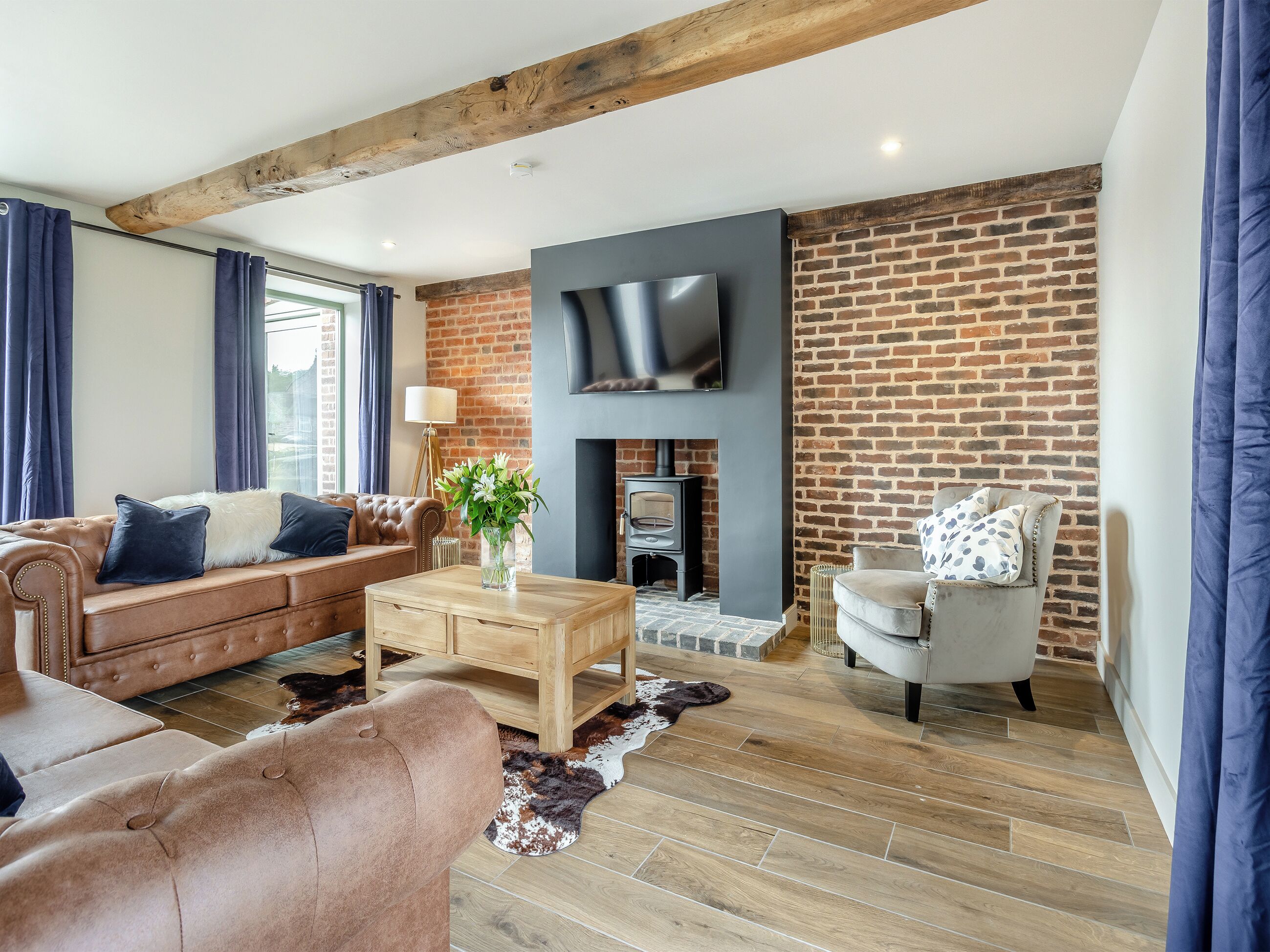 TV, fireplace