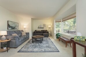 Smart TV, fireplace, DVD player, books