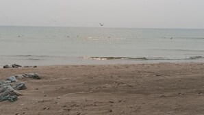 A beach with a sandy shore and scattered rocks. - Beach House on the shores of Lake Michigan Near downtown Sheboygan (Sheboygan)