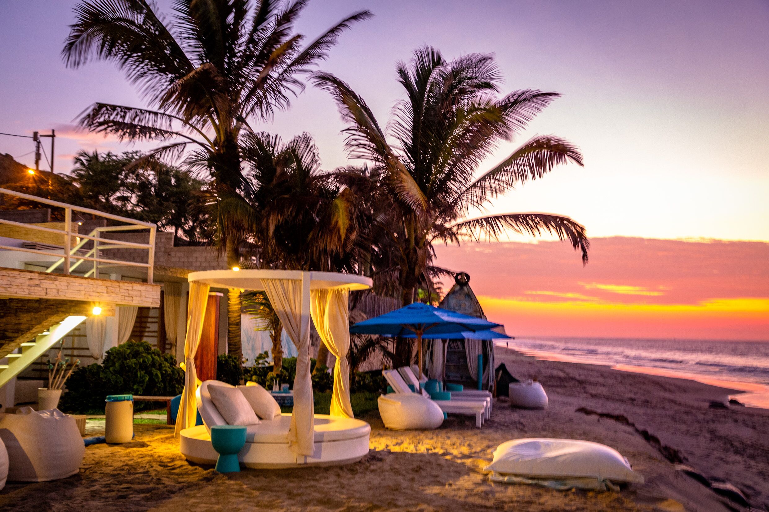 Private beach, white sand, sun loungers, beach umbrellas