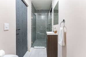 Departamento, 2 habitaciones | Baño | Regadera, regadera tipo lluvia, secadora de cabello, toallas 