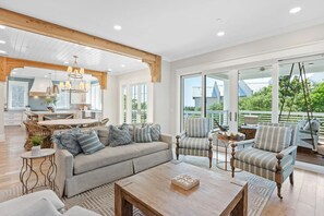 Smart TV, lareira, mesa de pingue-pongue