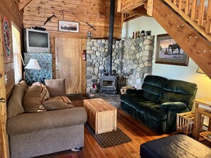 TV, DVD player, video library