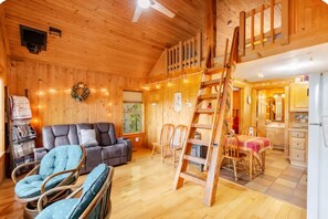 Smart-tv, een open haard en een dvd-speler