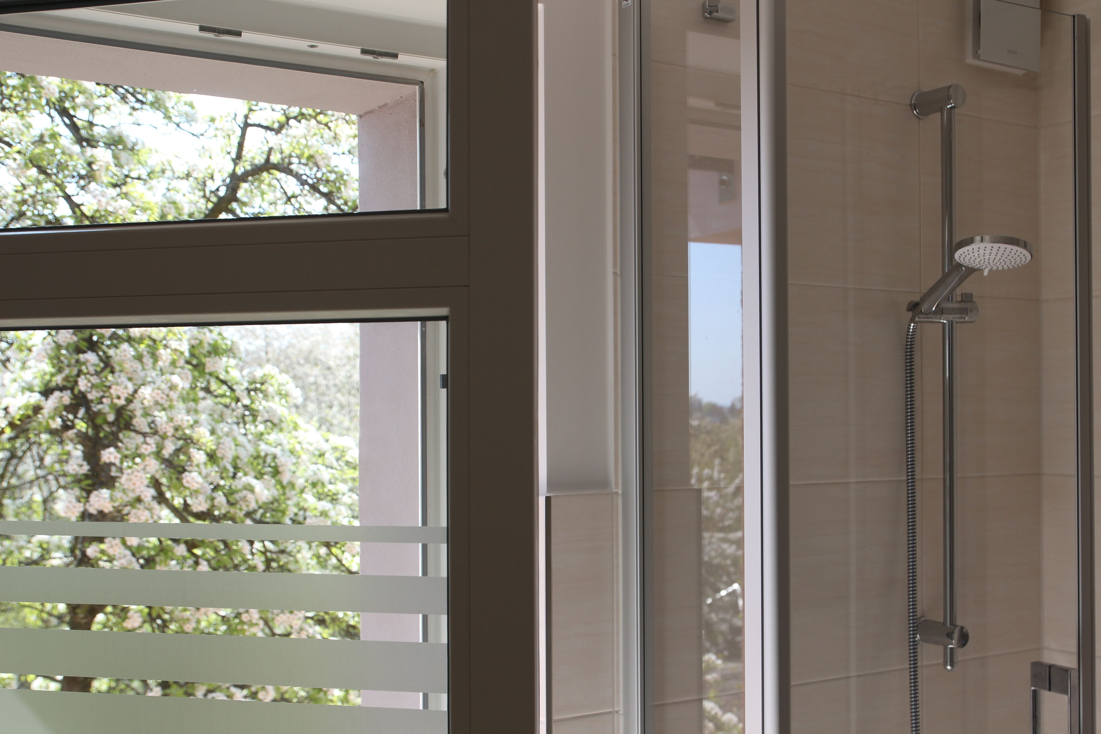 Shower, eco-friendly toiletries, hair dryer, towels