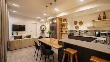 Panoramic Apartment, Balcony, City View | Private kitchen | Mini-fridge