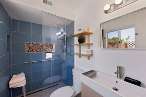 Eco-friendly toiletries, hair dryer, towels