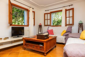 Een televisie en een open haard