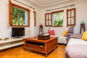 Una televisión, una chimenea