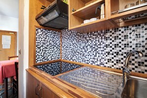 Fridge, stovetop, cookware/dishes/utensils