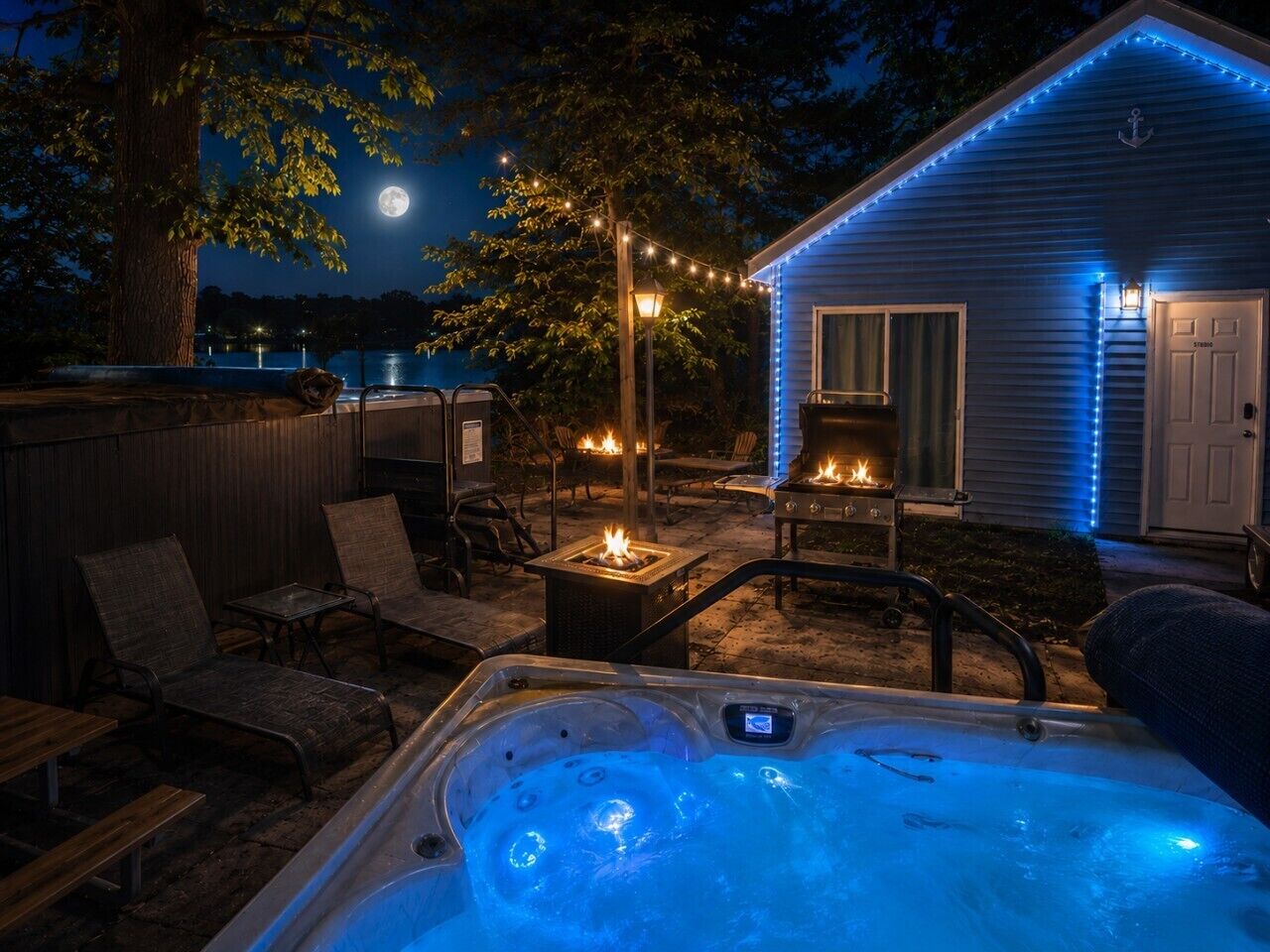 Sunnydaysunit3-hottub-firetable-grill-yard-firepit