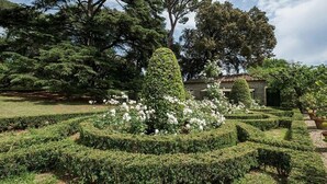 A formal garden with a central topiary, manicured hedges, and flowering plants. - Villa in Florence with 5 bedrooms sleeps 10 (Florence)