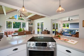 Fridge, microwave, oven, stovetop - Kaiana Villa: Beautiful Remodeled Home w/ AC (Princeville)