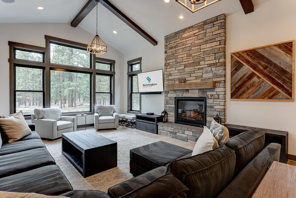 Smart TV, fireplace, foosball, table tennis