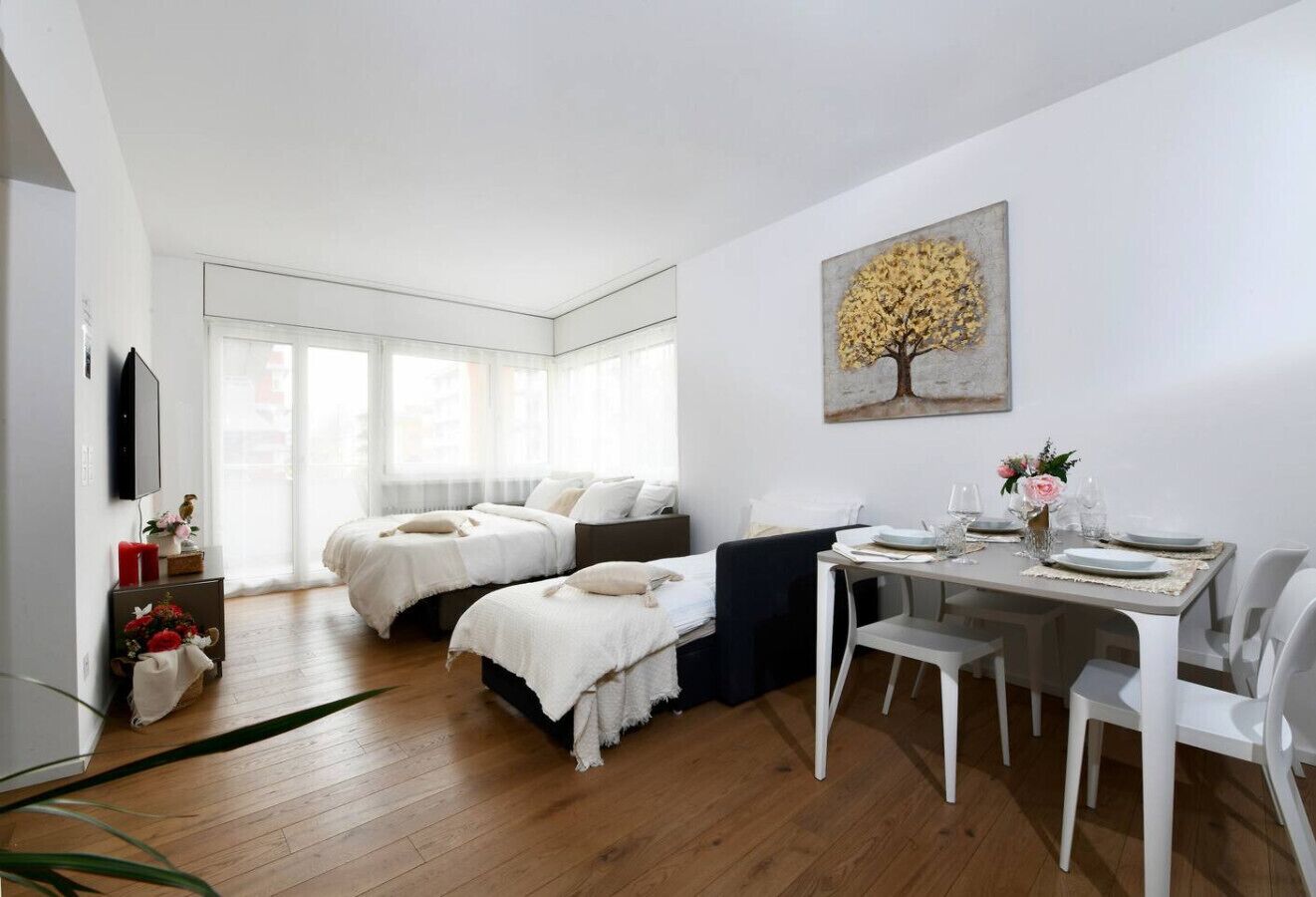 1 bedroom, desk, iron/ironing board, travel crib