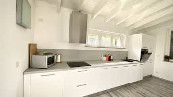 Frigorífico, microondas, horno y placa de cocina