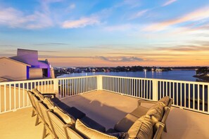 Terrace/patio - Stunning Lakefront Escape Steps to Beach w/ Pool, Spa, & Gulf-View Rooftop Deck (Seagrove Beach)