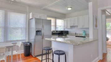 Fridge, coffee/tea maker, cookware/dishes/utensils