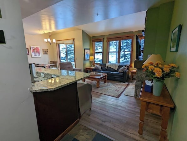 TV, fireplace