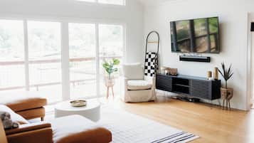 Smart TV, fireplace, video games, stereo