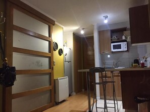 Fridge, microwave, oven, electric kettle