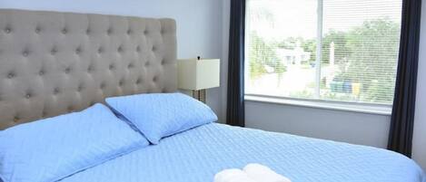 1 bedroom, desk, iron/ironing board, travel cot