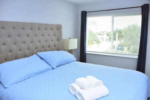 Large bedroom with King size bed with excellent mattress and walk in closet.