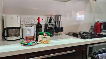 Fridge, microwave, oven, electric kettle