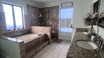 Hair dryer, bidet, towels, soap