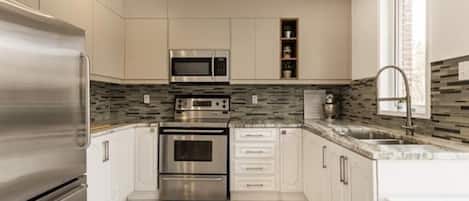 Fridge, microwave, oven, toaster