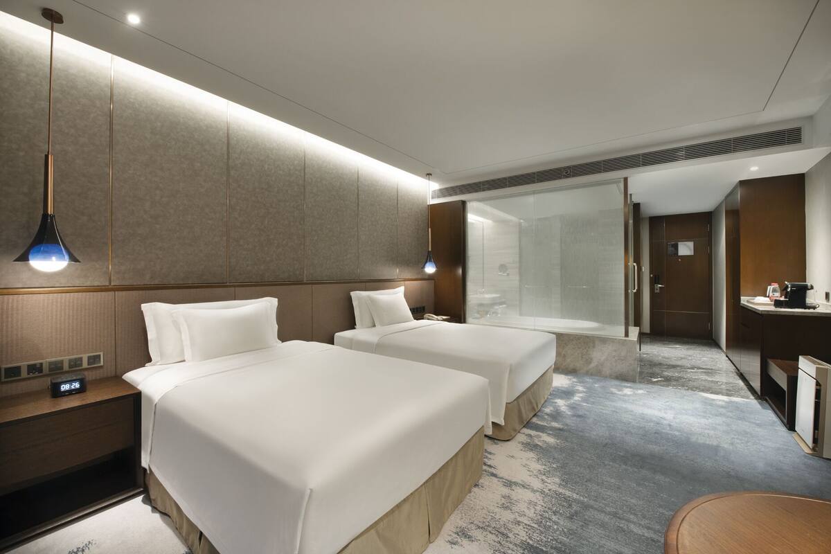 In-room safe, desk, laptop workspace, blackout curtains
