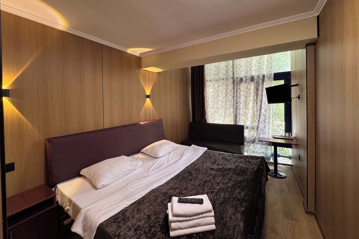 Habitación estándar con 1 cama doble o 2 individuales | Espacio para trabajar con un portátil, cortinas opacas, wifi gratis