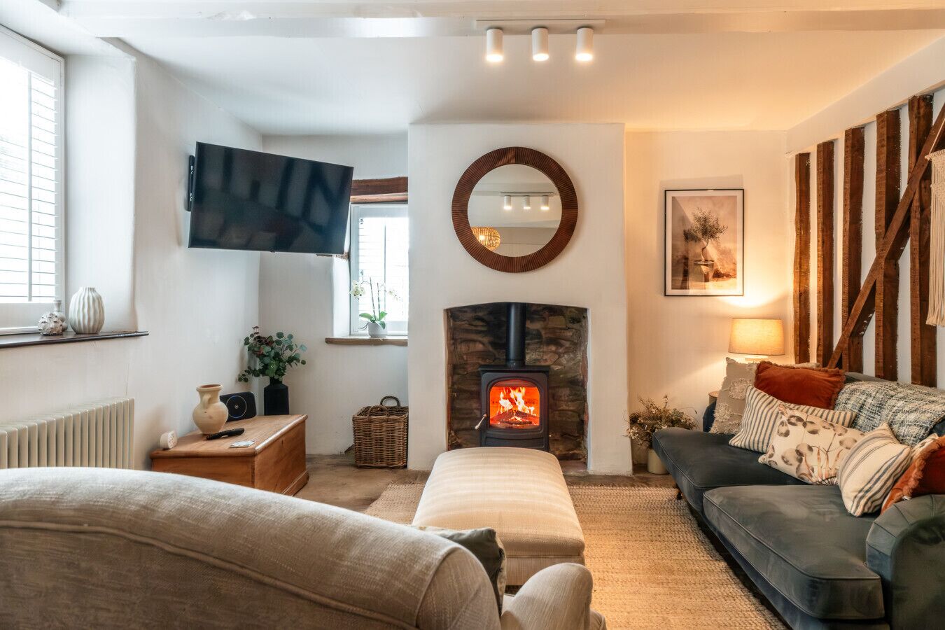 TV, fireplace