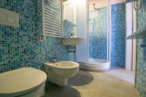 Regadera, secadora de cabello, bidet, toallas 