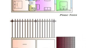 Un plan d’étage d’un hôtel indiquant les différentes pièces et la zone de la terrasse.