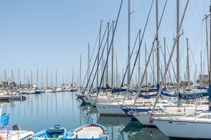 Ein Yachthafen mit mehreren Segelbooten, die dort liegen.