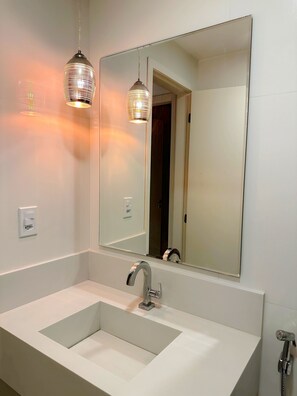 Hair dryer, towels, toilet paper