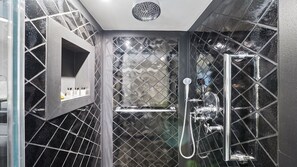 Hair dryer, bidet, towels, soap